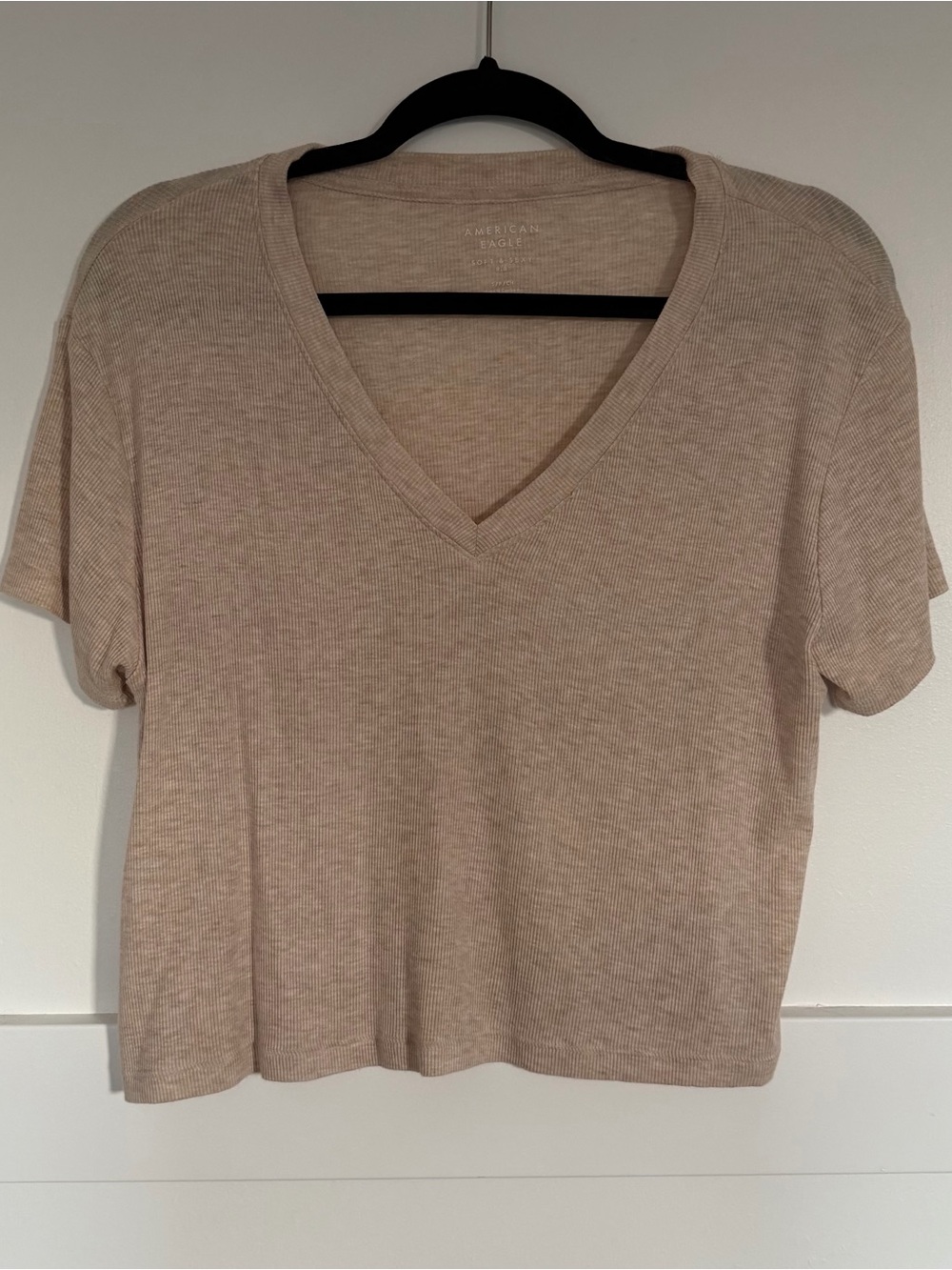 American Eagle Outfitters V-Neck Short Sleeve Top - Light Beige